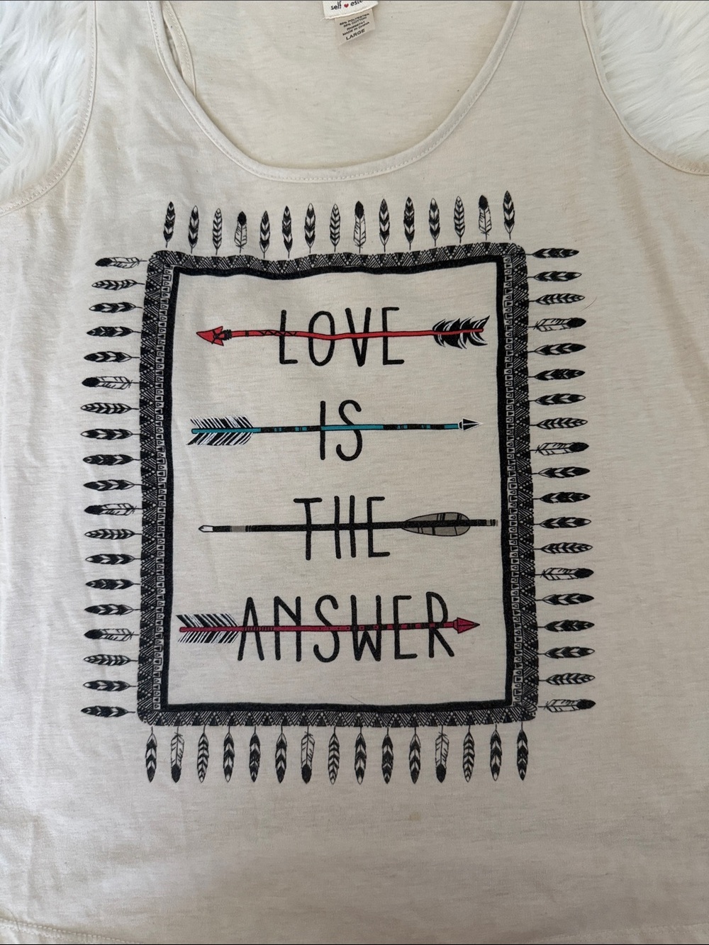 Self Esteem Love Is the Answer Graphic Tank Top | Size Large | Boho Sleeveless - Picture 5 of 6